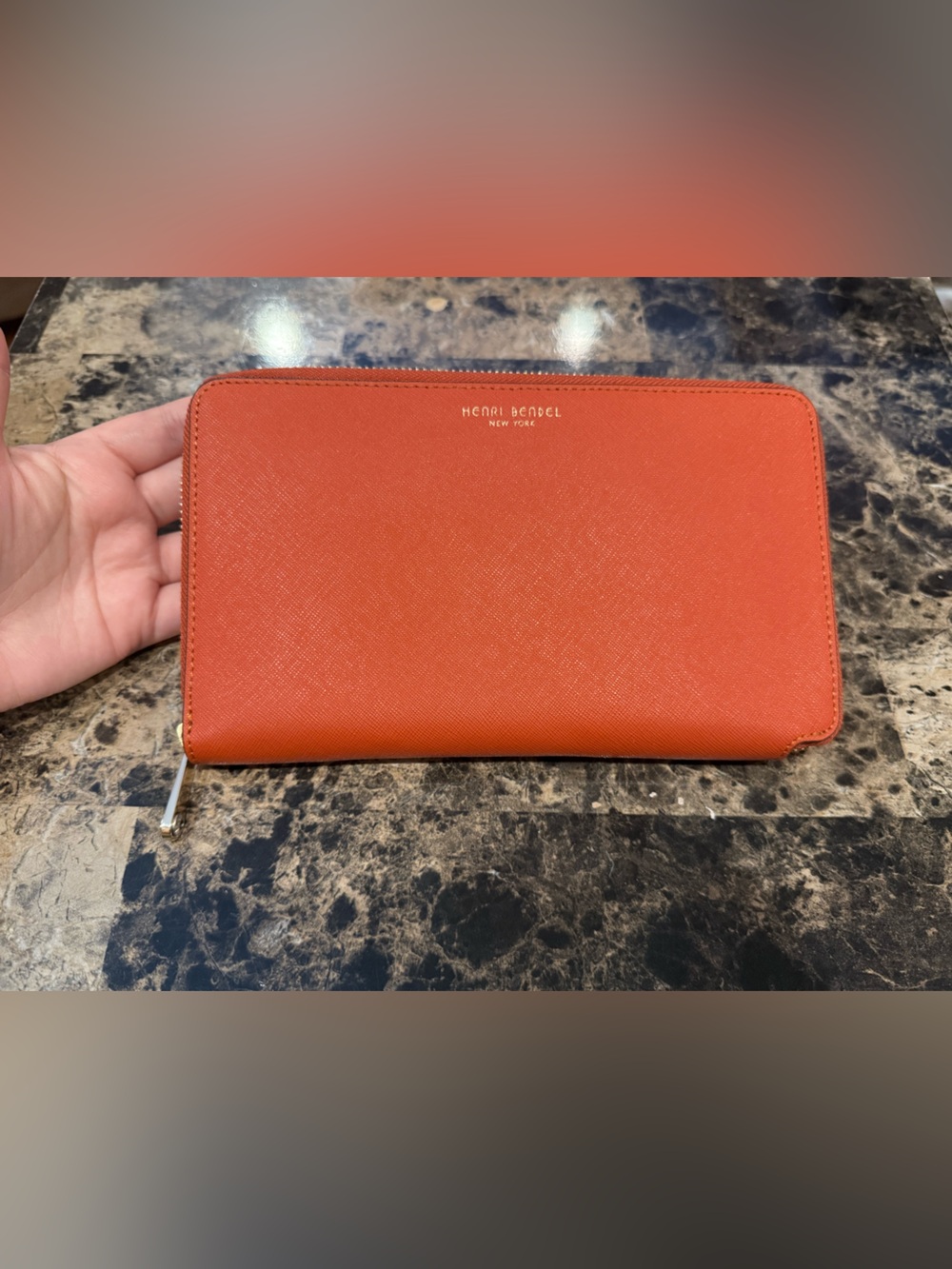 Henri Bendel Saffiano Leather Zip-Around Organizer Wallet – Paprika Orange Red - Picture 2 of 14